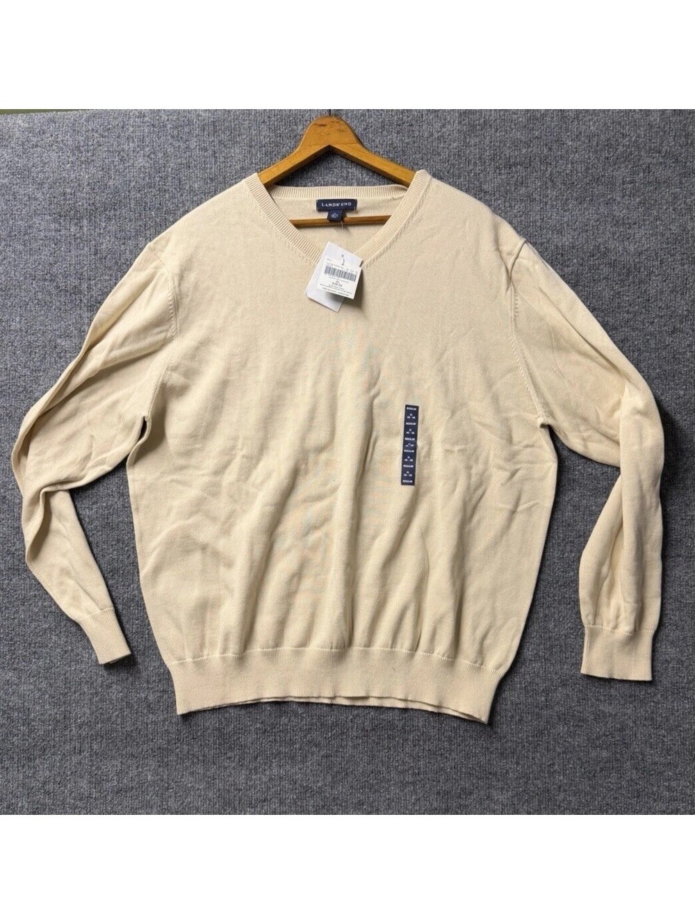 Lands’ End Supima Cotton V-Neck Sweater Driftwood Tan Men’s XL NWT